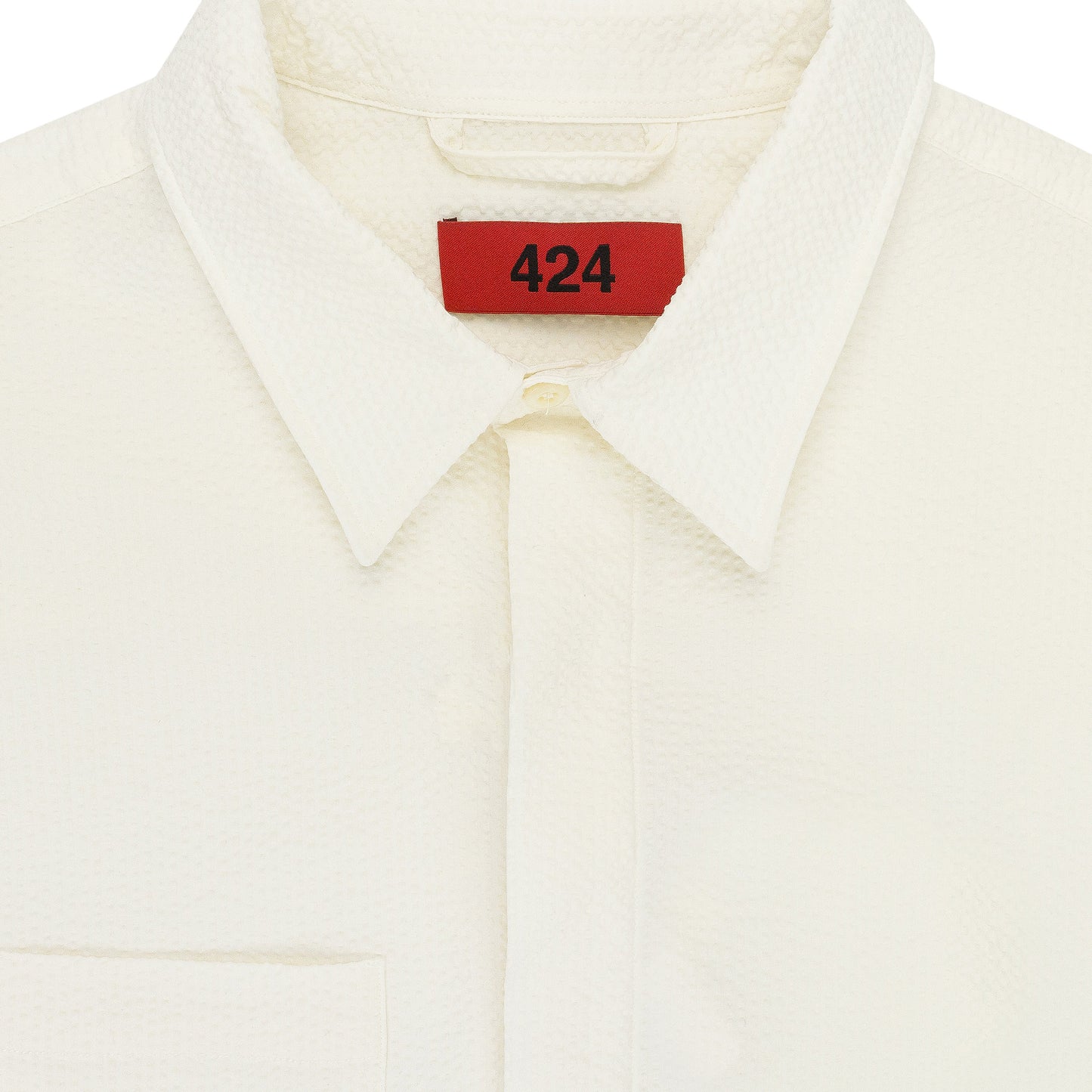OFF-WHITE TEXTURED SHORT SLEEVE BUTTON-DOWN SHIRT