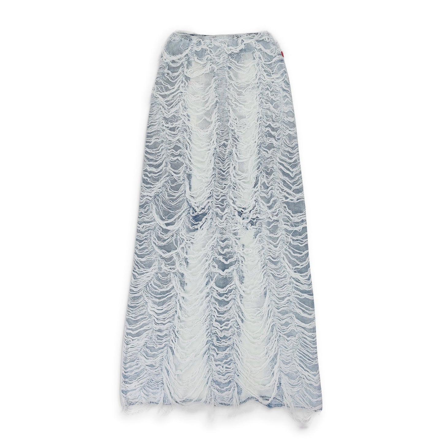 BLUE DENIM SHREDDED LONG MAXI SKIRT