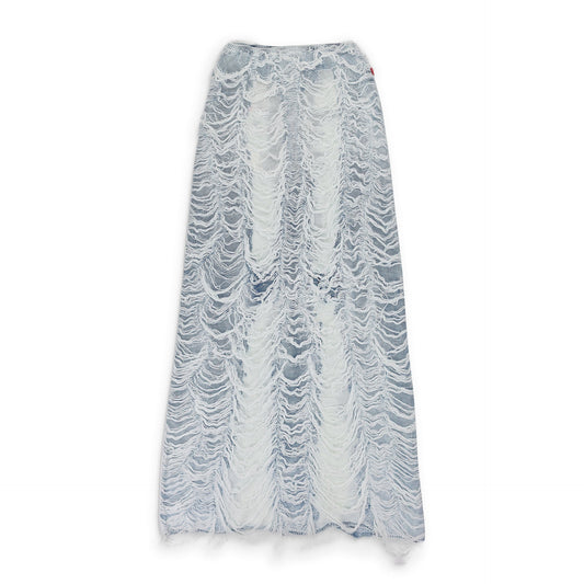 BLUE DENIM SHREDDED LONG MAXI SKIRT