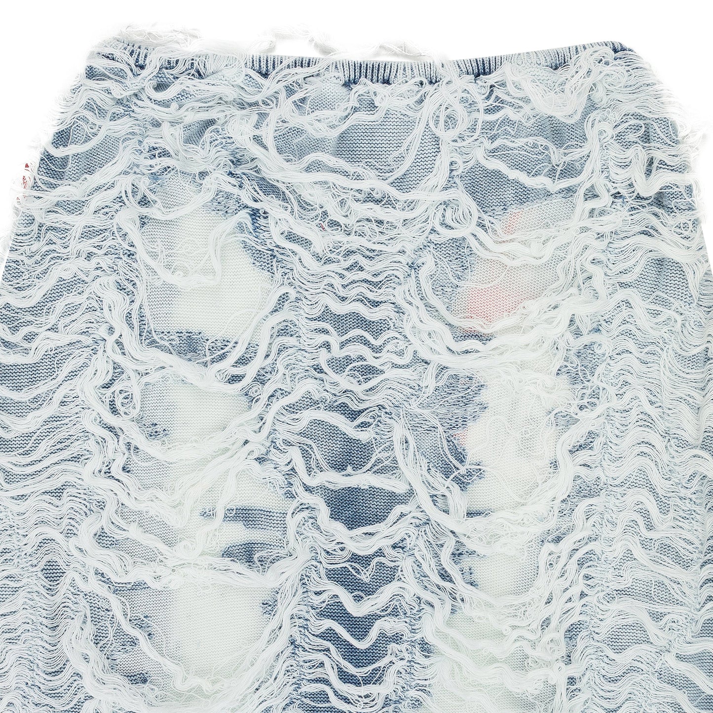 BLUE DENIM SHREDDED LONG MAXI SKIRT