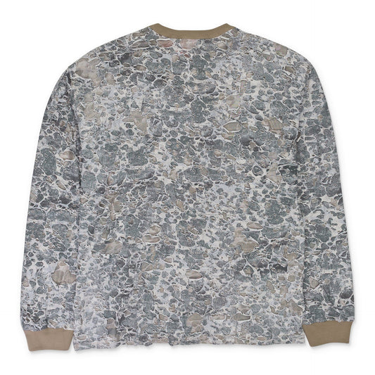 BEIGE CAMO BURN OUT PRINT LONG SLEEVE T-SHIRT