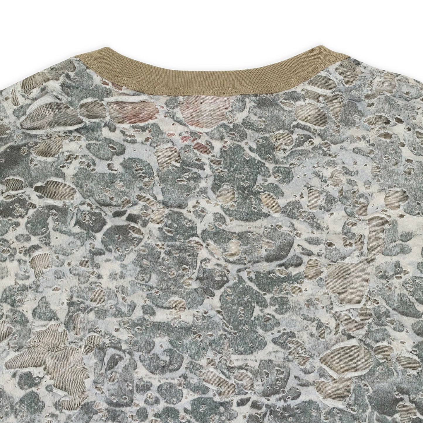 BEIGE CAMO BURN OUT PRINT LONG SLEEVE T-SHIRT
