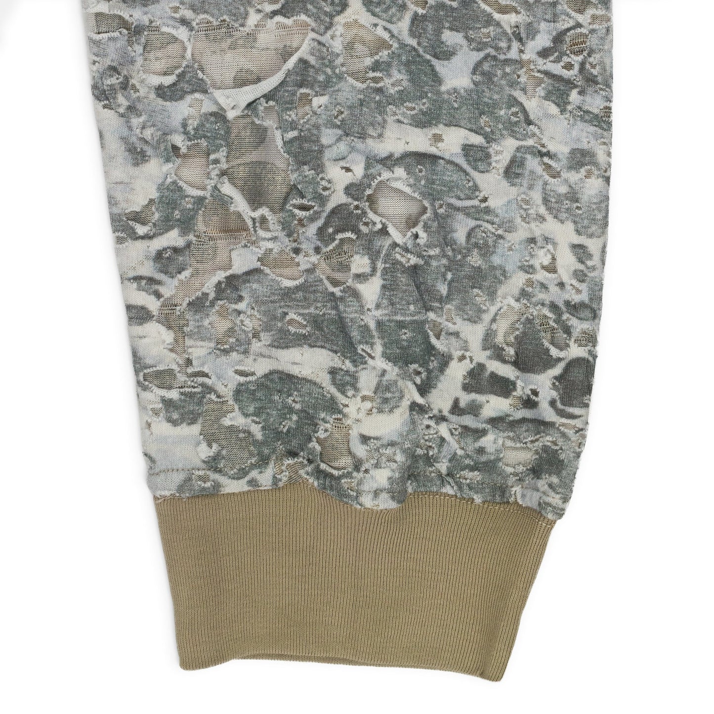 BEIGE CAMO BURN OUT PRINT LONG SLEEVE T-SHIRT