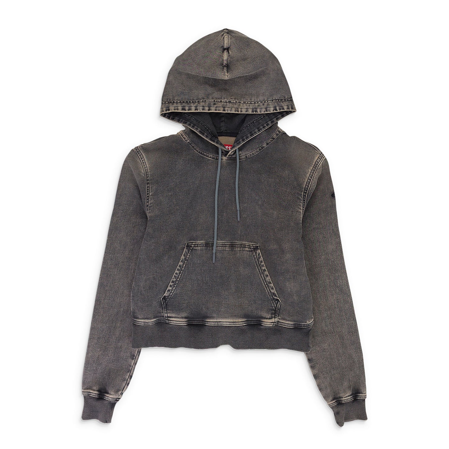 BLACK D-ANGY-HOOD TRACK CROPPED DENIM HOODIE