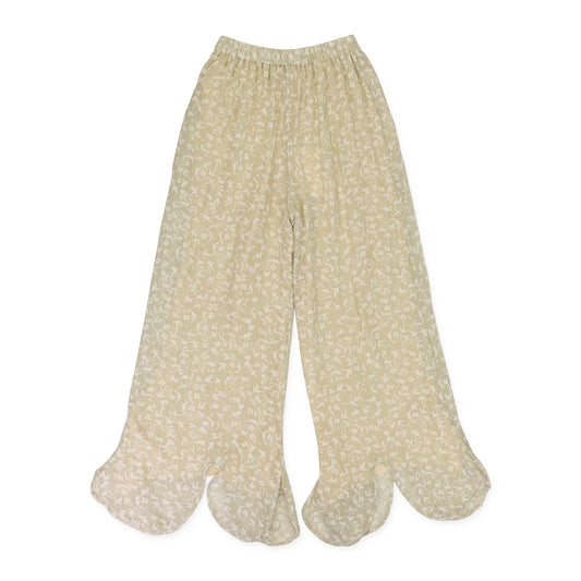 GREEN/WHITE/BEIGE WISPY FLARED LEG STRAIGHT TROUSERS