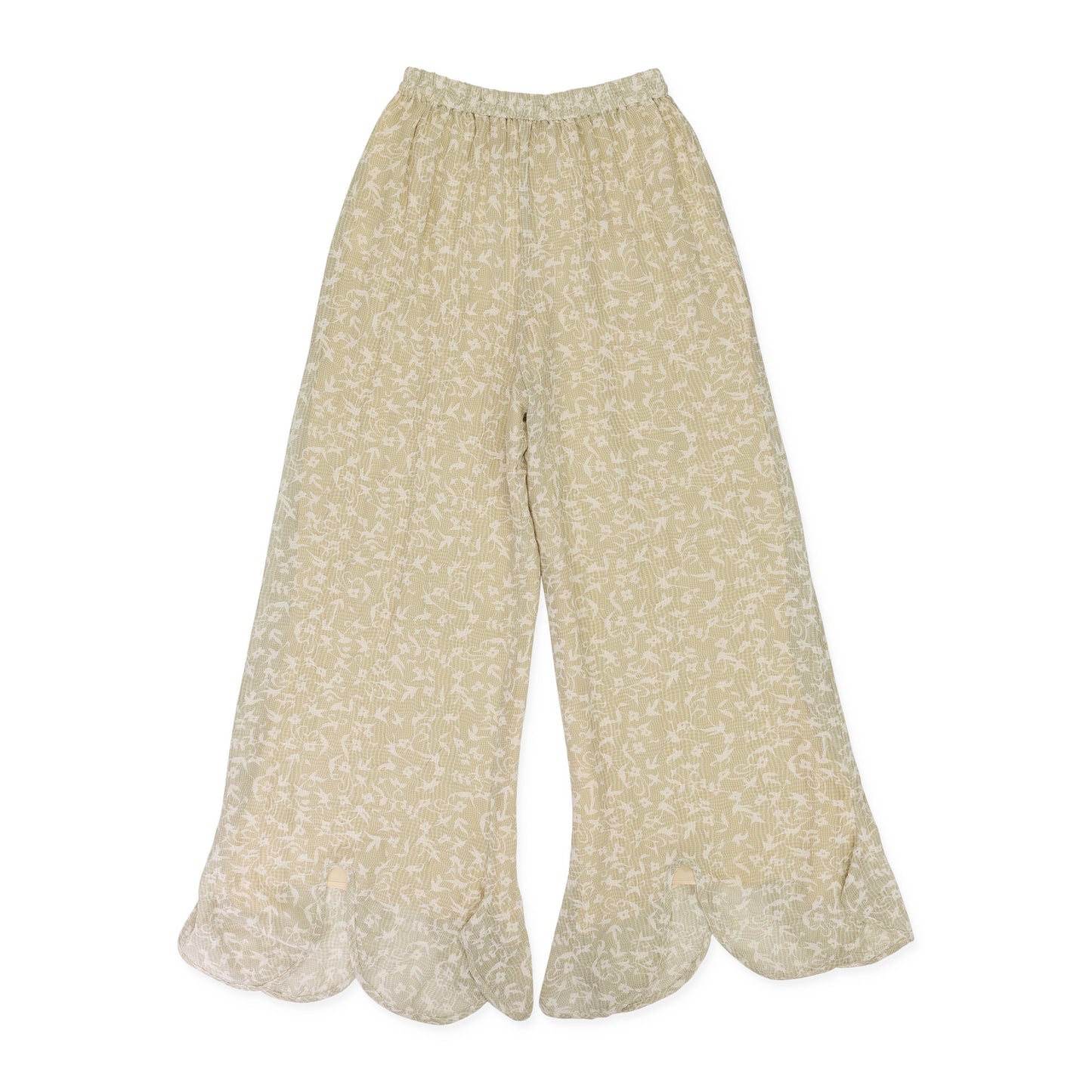 GREEN/WHITE/BEIGE WISPY FLARED LEG STRAIGHT TROUSERS