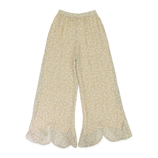 GREEN/WHITE/BEIGE WISPY FLARED LEG STRAIGHT TROUSERS
