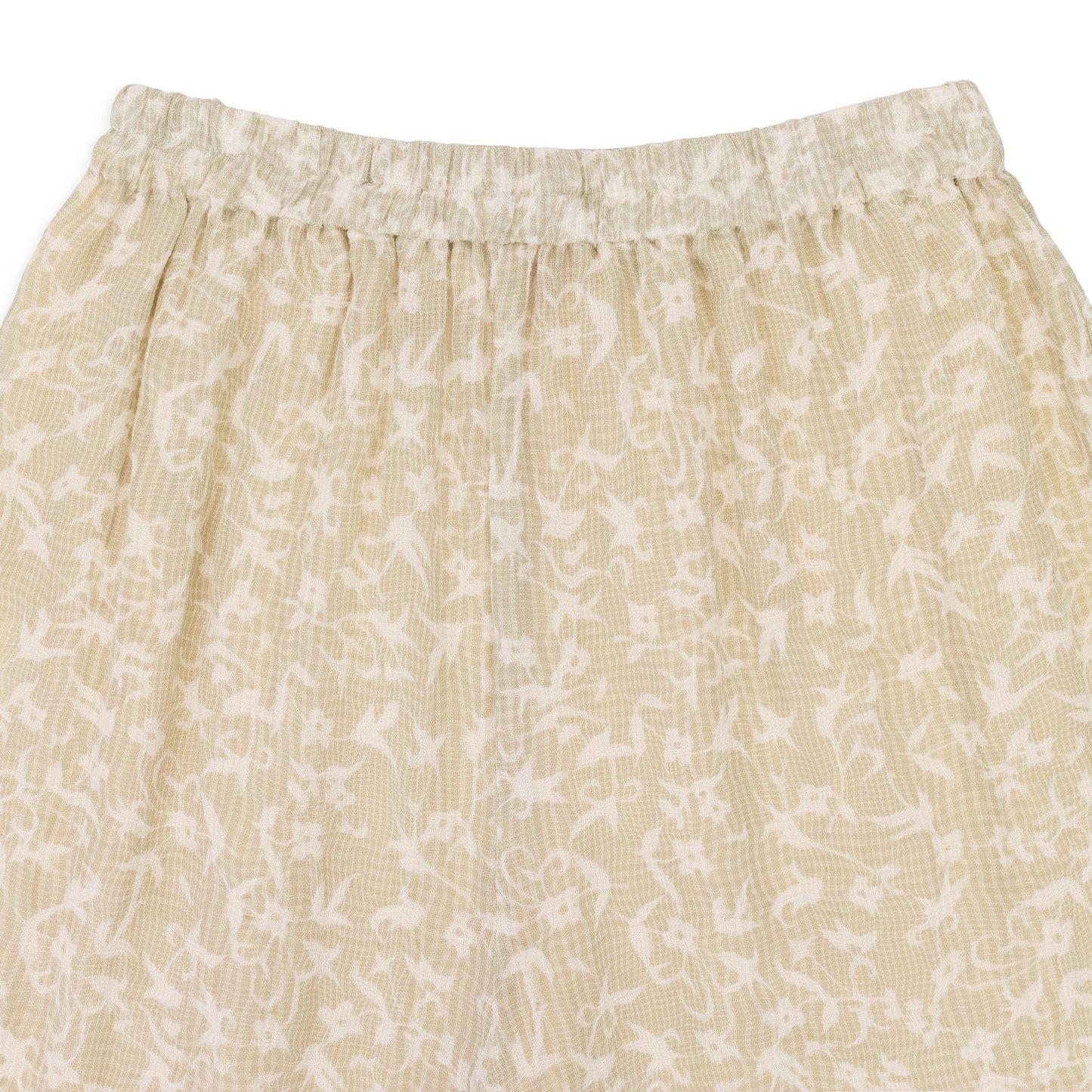 GREEN/WHITE/BEIGE WISPY FLARED LEG STRAIGHT TROUSERS