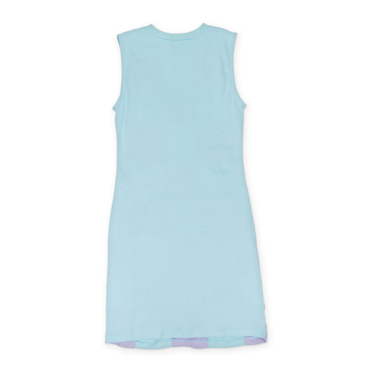 AQUAMARINE/LILAC AQULIL PATCHWORK EMBROIDERED JERSEY DAY DRESS