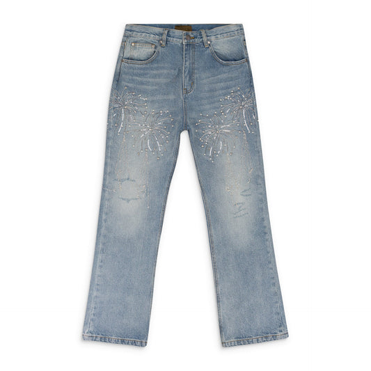 BLUE FIREWORKS WASH DENIM STRAIGHT-FIT JEANS