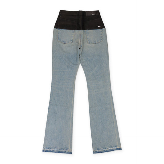SKY INDIGO/BLACK HYBRID BOOTLEG W/ LEATHER JEANS