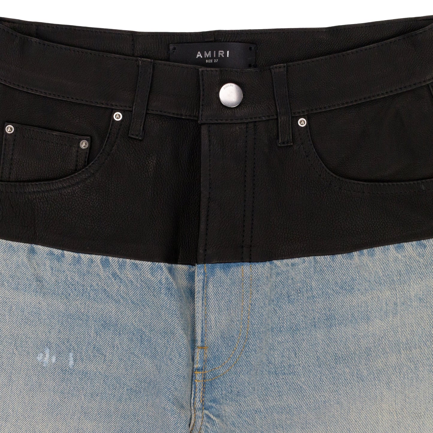 SKY INDIGO/BLACK HYBRID BOOTLEG W/ LEATHER JEANS
