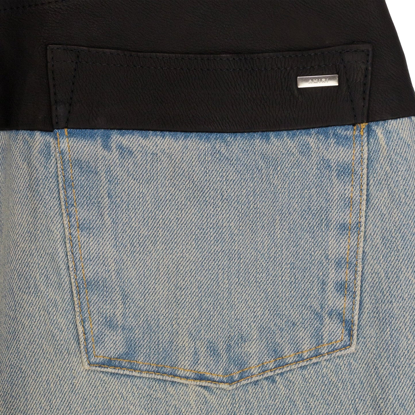 SKY INDIGO/BLACK HYBRID BOOTLEG W/ LEATHER JEANS