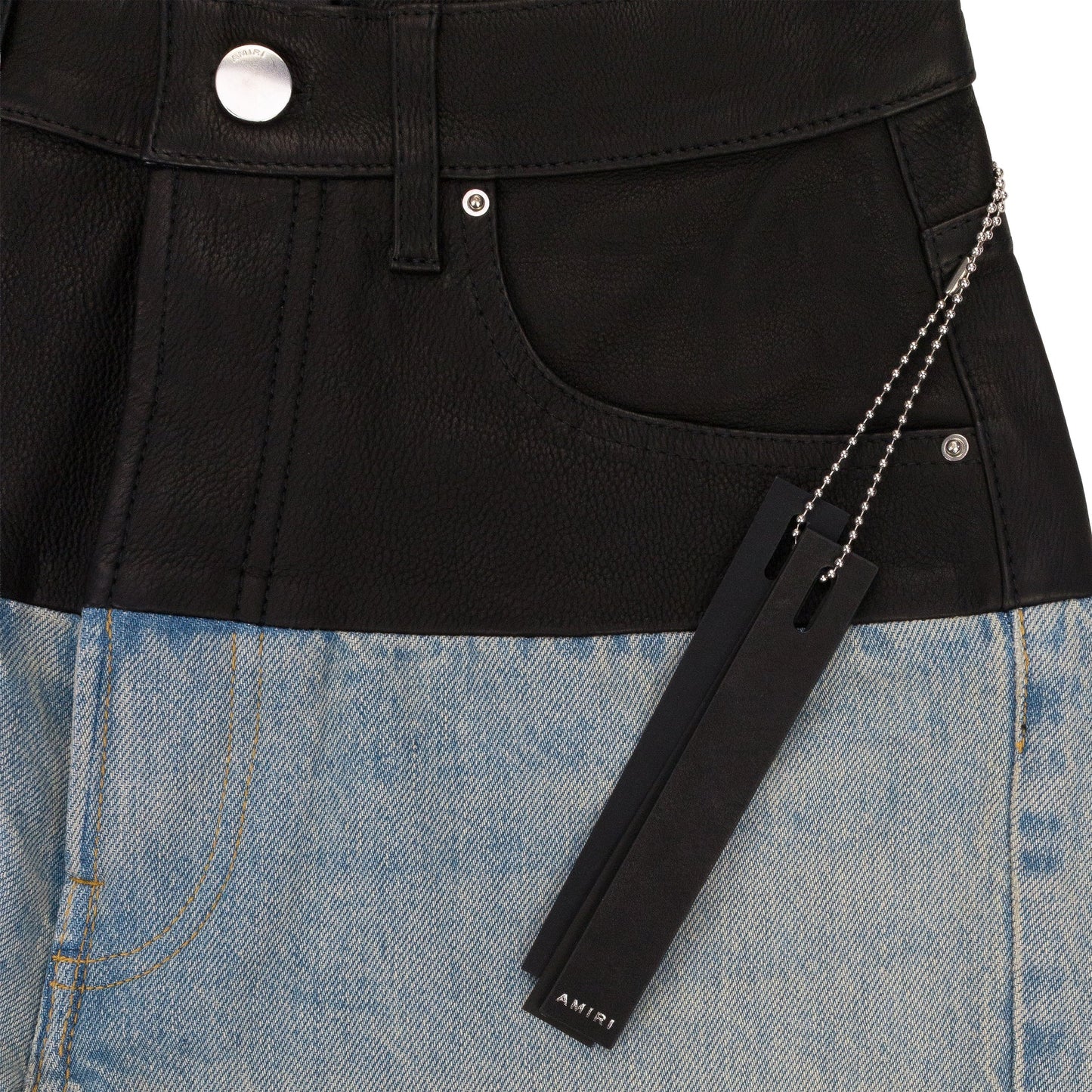 SKY INDIGO/BLACK HYBRID BOOTLEG W/ LEATHER JEANS