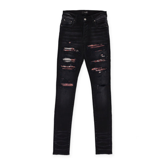 AGED BLACK TIE DYE BANDANA THRASHER JEANS