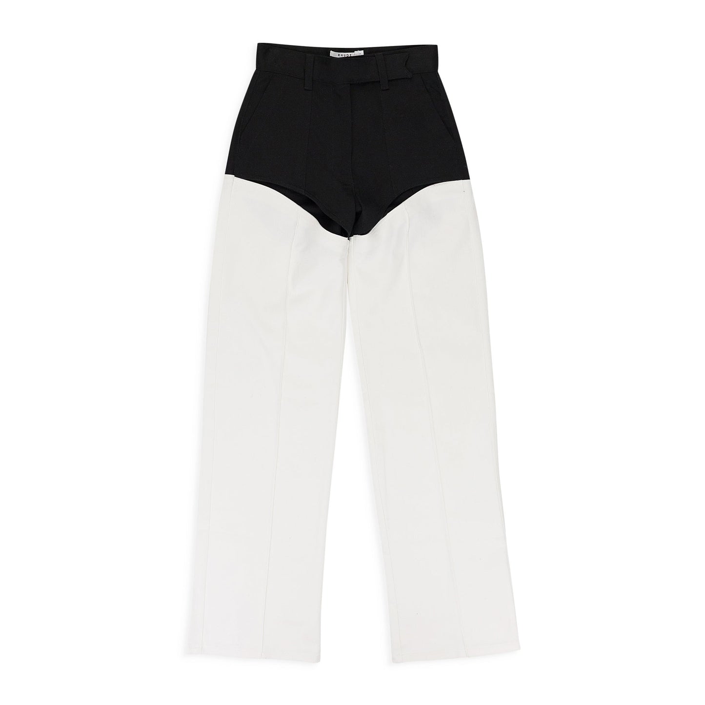 BLACK/WHITE CUT OUT MOTO STRAIGHT PANTS