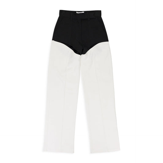 BLACK/WHITE CUT OUT MOTO STRAIGHT PANTS