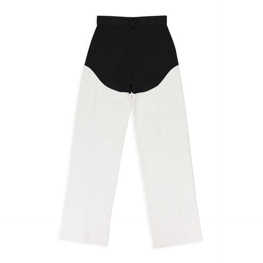 BLACK/WHITE CUT OUT MOTO STRAIGHT PANTS
