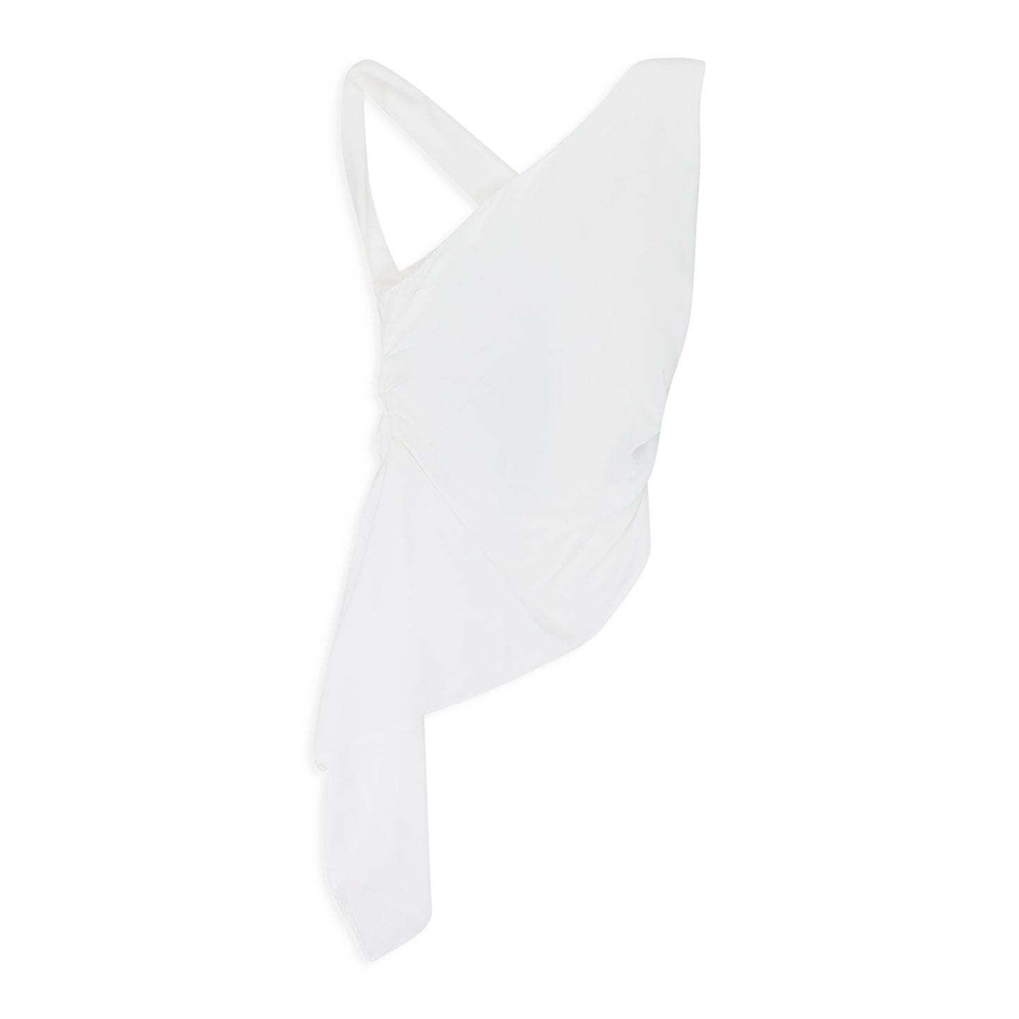 WHITE ASYMMETRICAL DRAPED BLOUSE