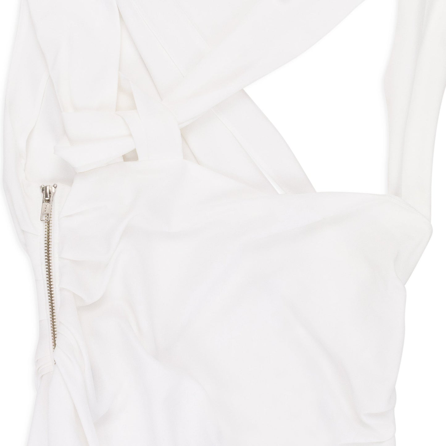 WHITE ASYMMETRICAL DRAPED BLOUSE