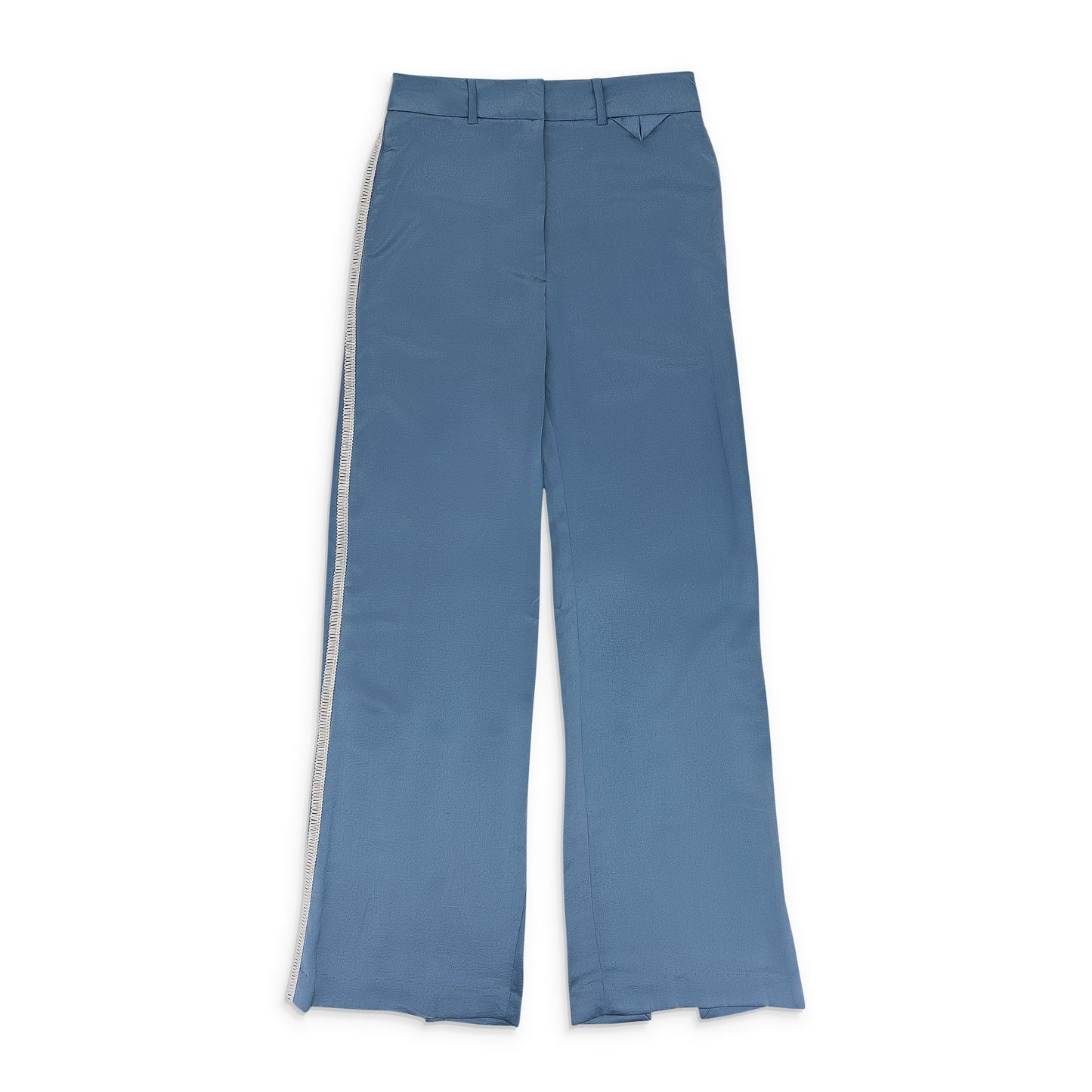 BLUE/WHITE BACK SLIT W/ TRIM STRAIGHT PANTS