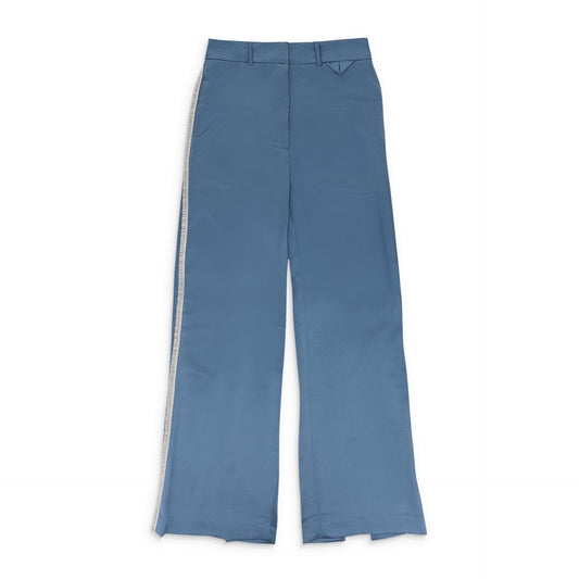 BLUE/WHITE BACK SLIT W/ TRIM STRAIGHT PANTS