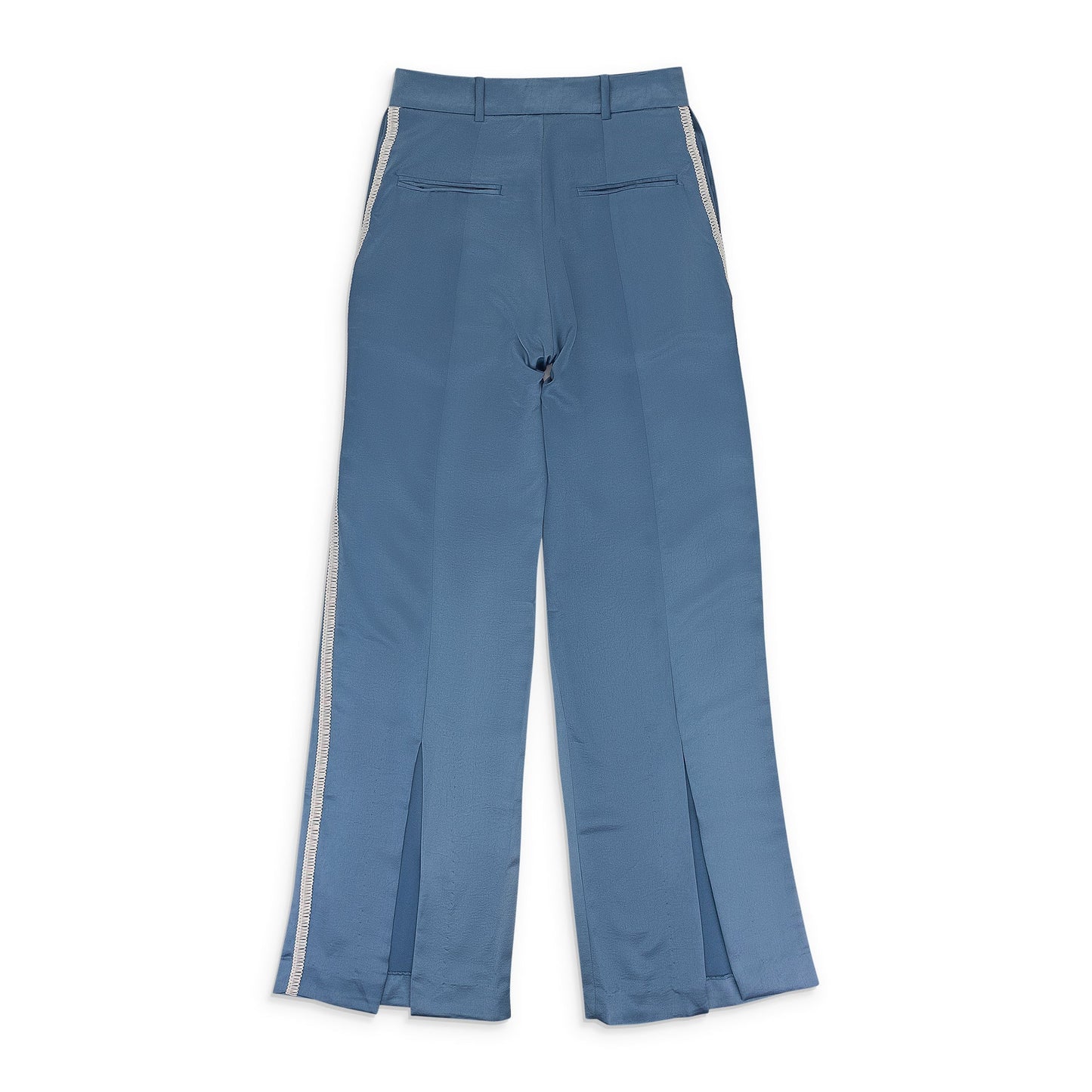 BLUE/WHITE BACK SLIT W/ TRIM STRAIGHT PANTS