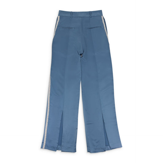 BLUE/WHITE BACK SLIT W/ TRIM STRAIGHT PANTS