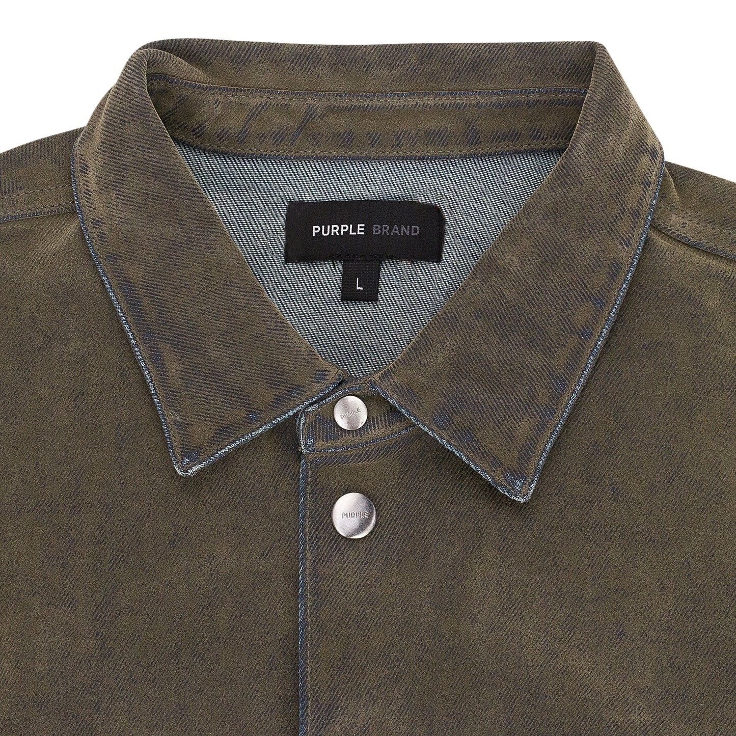 LS FLOCKED SHIRT JACKET GREEN DENIM JACKETS