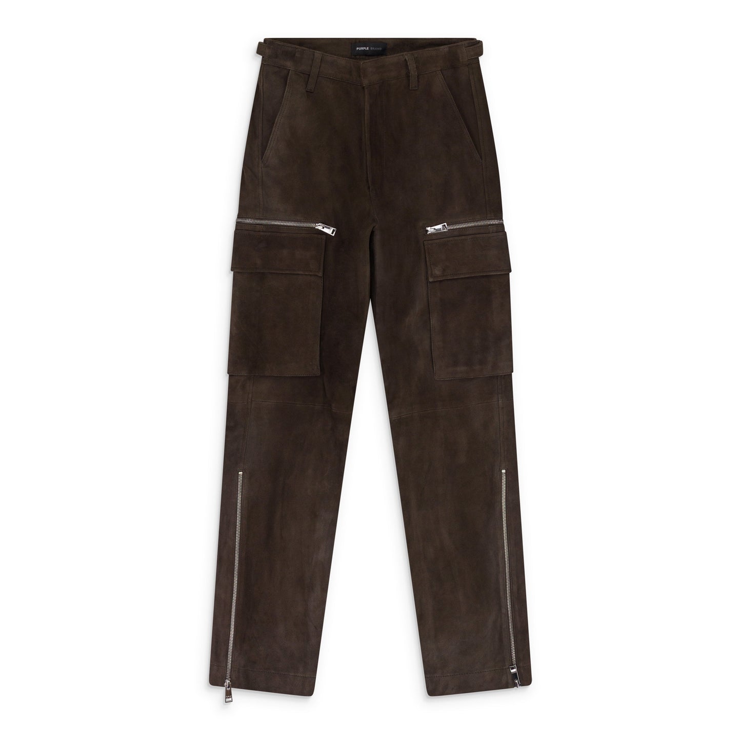 SUEDE ZIP CARGO PANT BROWN CARGO PANTS