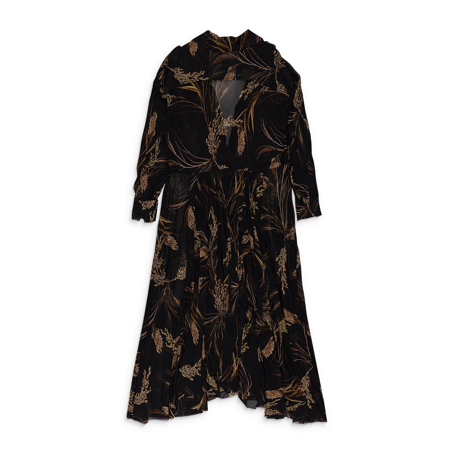 BEIGE WHEAT BARLEY NK FLARED SHIRT DAY DRESS