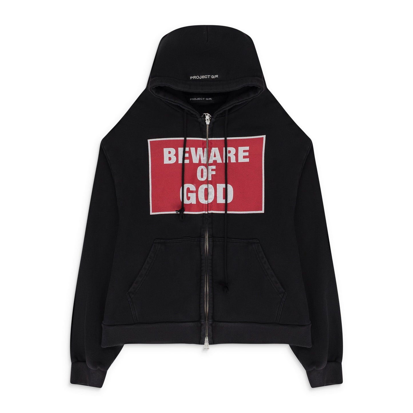 BLACK BEWARE OF GOD ZIP HOODIE