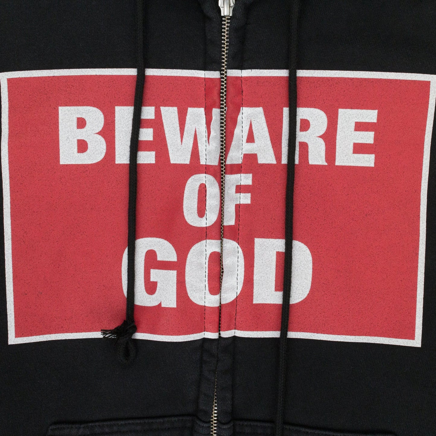 BLACK BEWARE OF GOD ZIP HOODIE