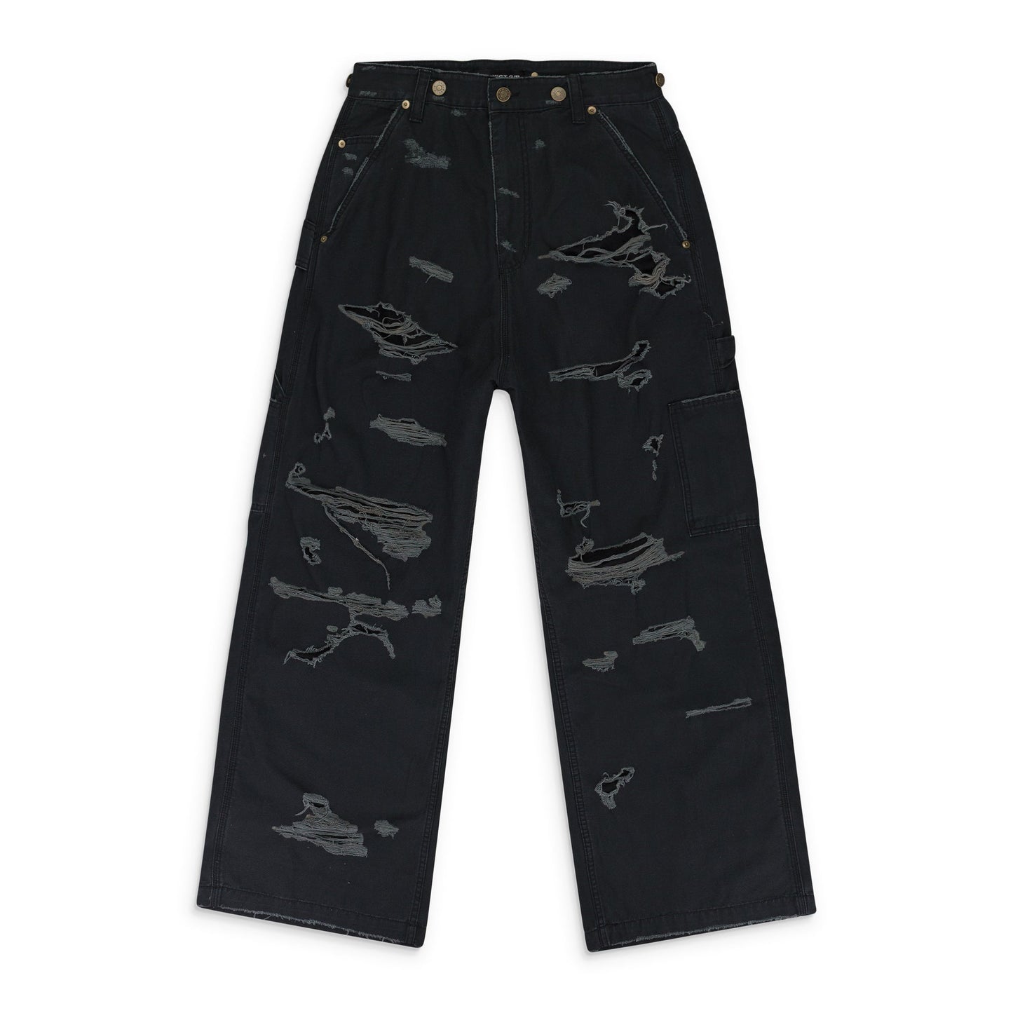 BLACK DISTRESSED PATCH WORK SWEATPANTS