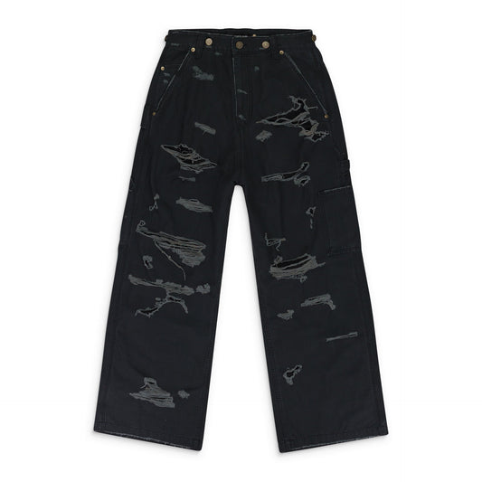 BLACK DISTRESSED PATCH WORK SWEATPANTS
