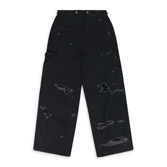 BLACK DISTRESSED PATCH WORK SWEATPANTS