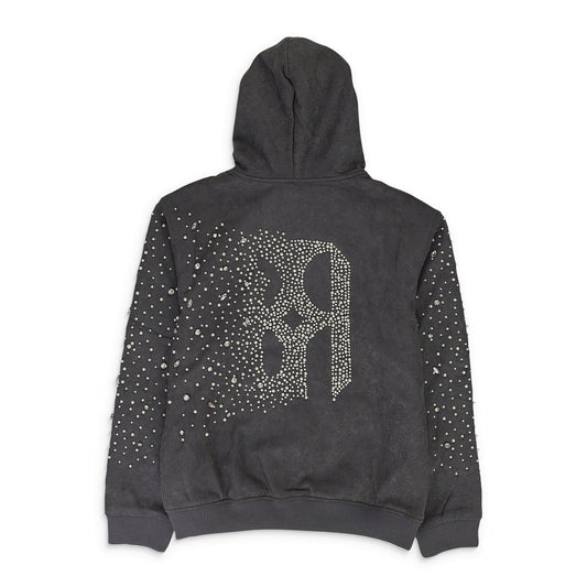 Grey CASHEW BLOSSOM PEARL ZIPPER HOODIE