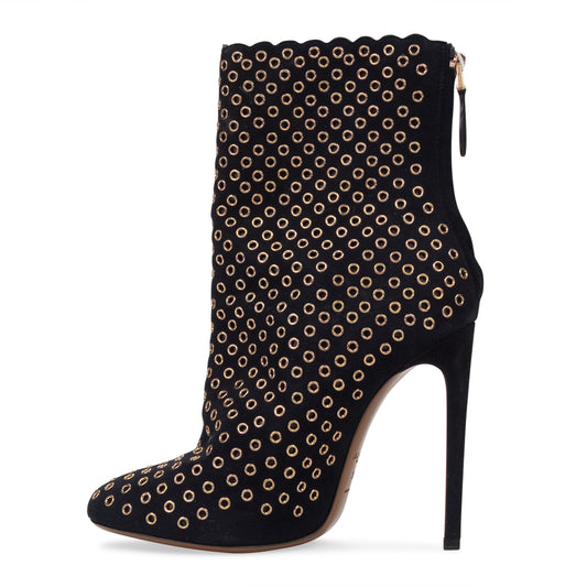 INDIGO METAL STUDS HEELS