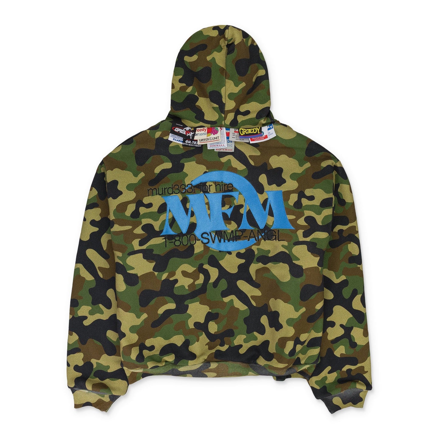 GREEDY UNIT x MURD333R.FM GREEN DOUBLE LAYERED HOODIE