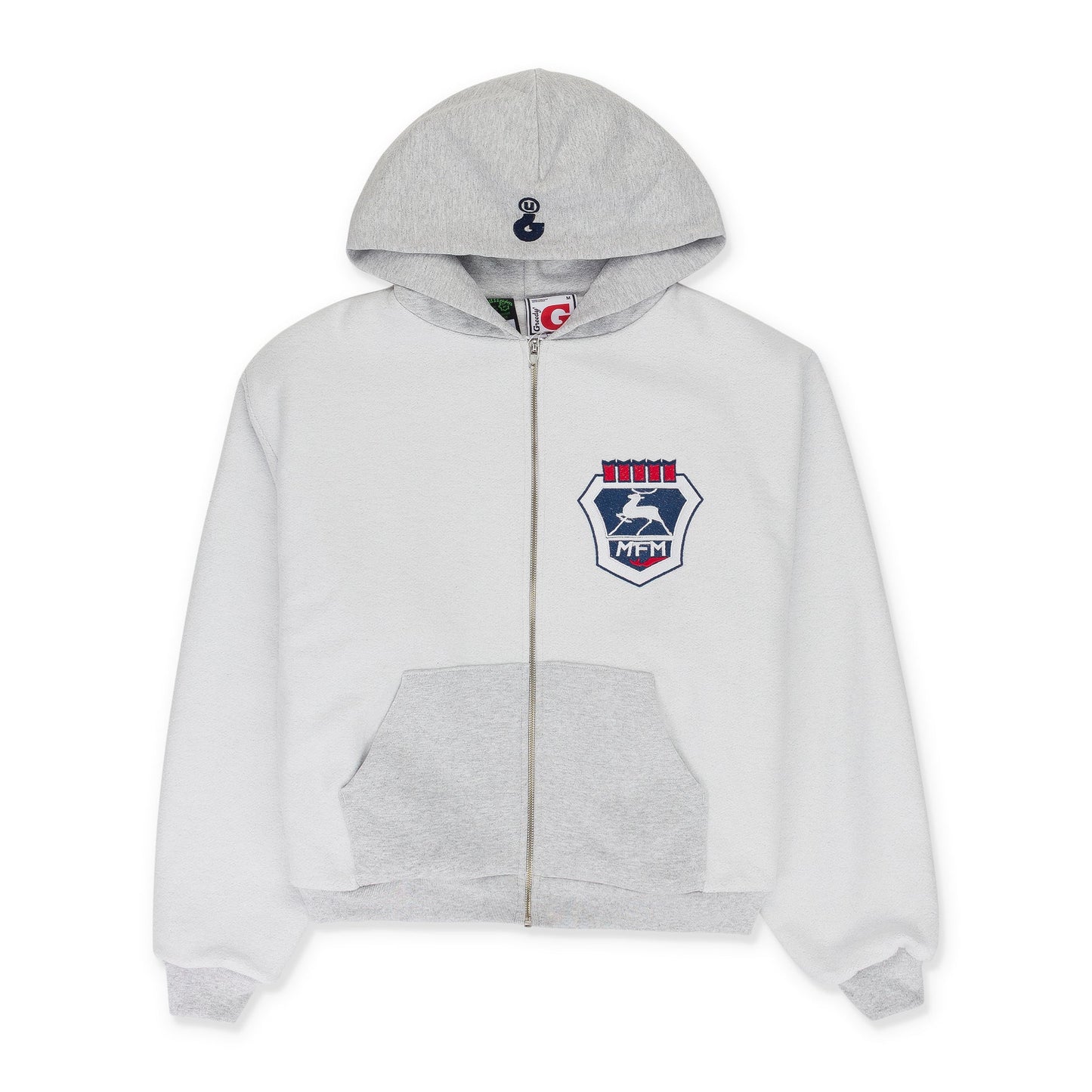 GREEDY UNIT x MURD333R.FM GREY DOUBLE LAYERED HOODIE