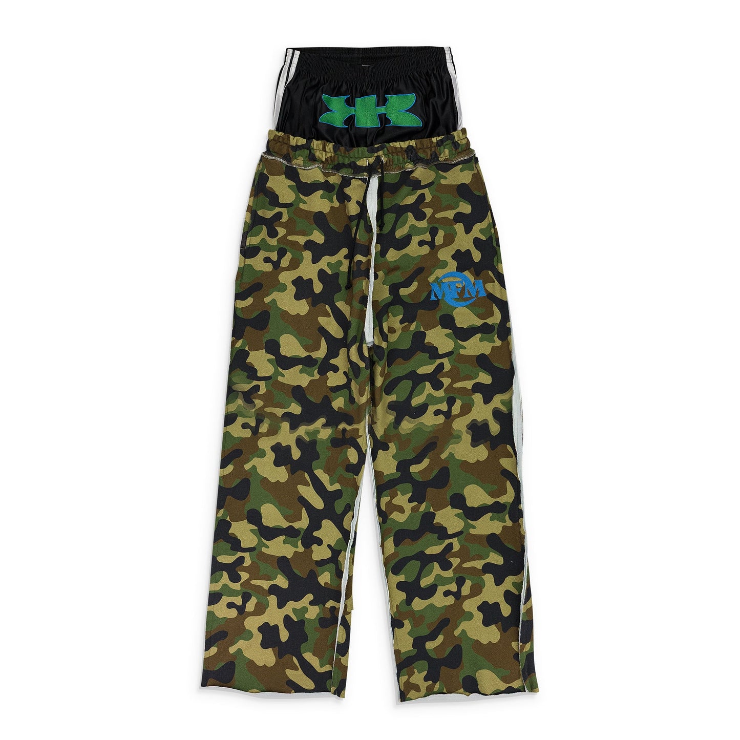 GREEDY UNIT x MURD333R.FM GREEN CAMO SWEATSHORTS