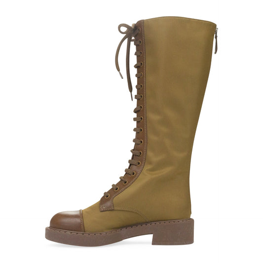COMBAT LOGO TALL BOOTS BROWN KNEE-HIGH BOOTS
