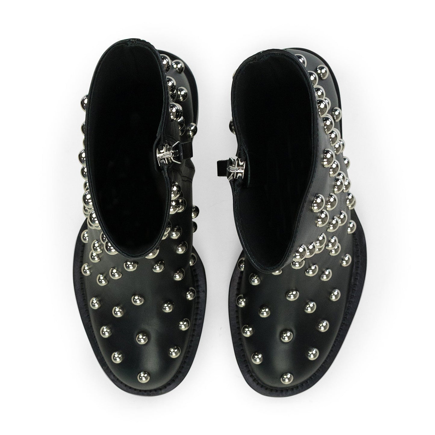 BLACK/SILVER ZIPPEES AVEC CLOUS ANKLE BOOTS