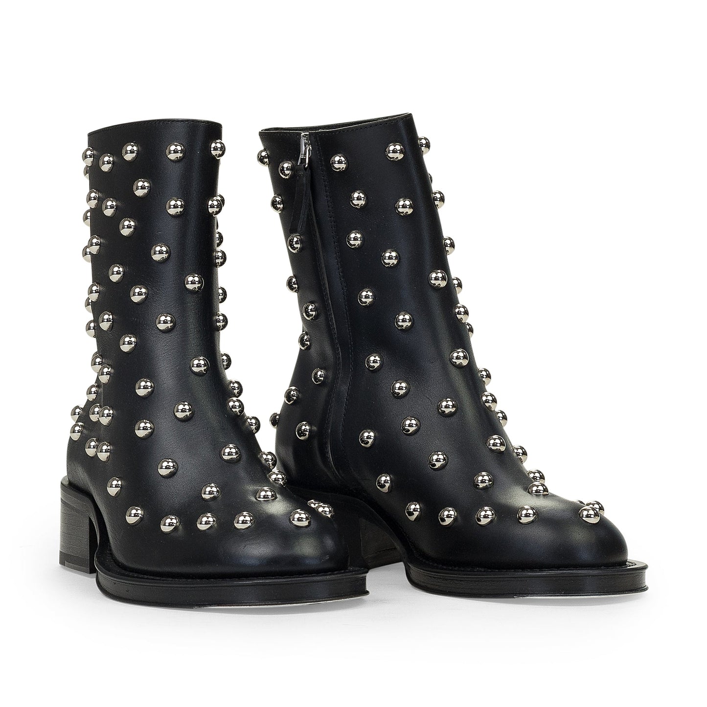 BLACK/SILVER ZIPPEES AVEC CLOUS ANKLE BOOTS