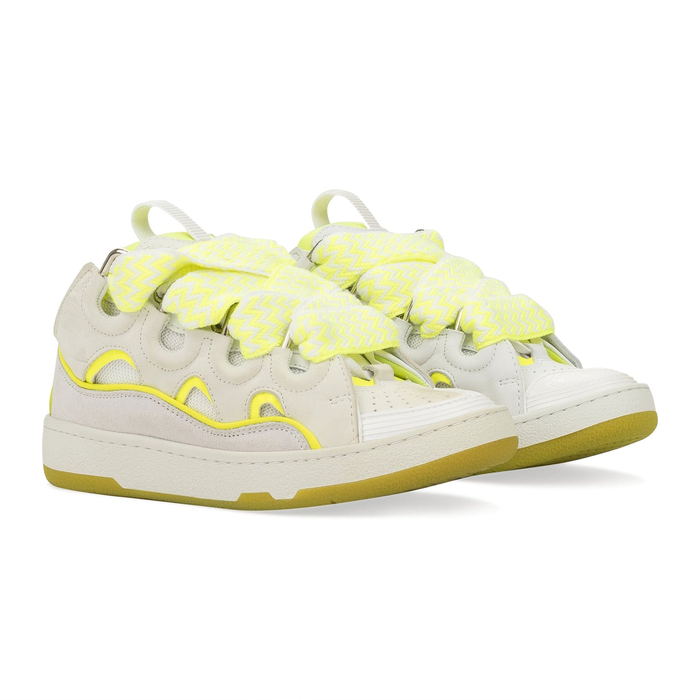 WHITE/FLOURESCENT YELLOW BASKETS CURB SNEAKERS