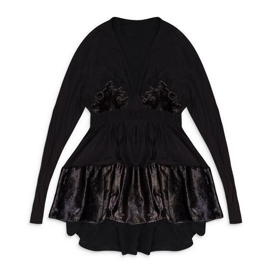 BROWN LACE V NECK FLARE SHORT DRESS