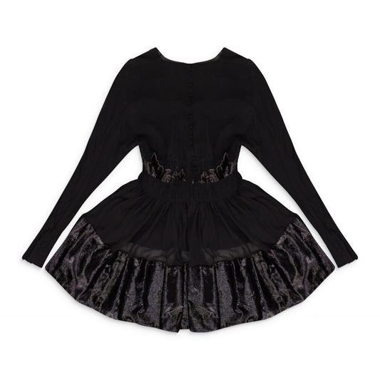 BROWN LACE V NECK FLARE SHORT DRESS
