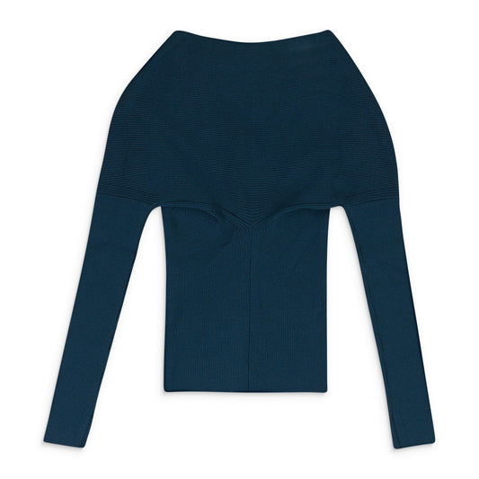 BLUE OPEN SHOULDER WAISTED CARDIGAN
