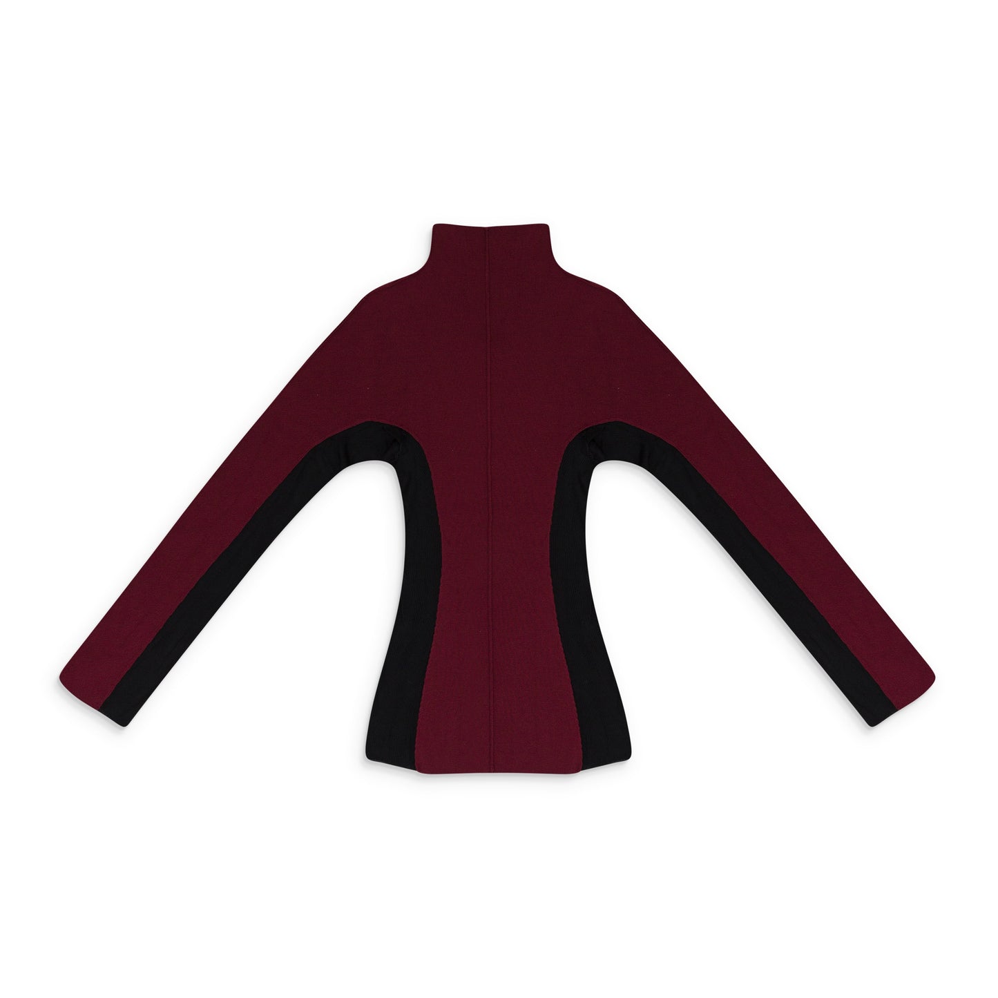 BURGUNDY MIX MEDIA TIGHT KNIT BLOUSE
