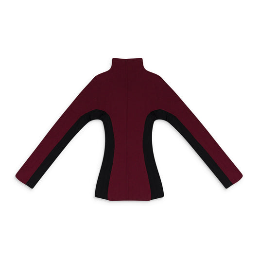 BURGUNDY MIX MEDIA TIGHT KNIT BLOUSE